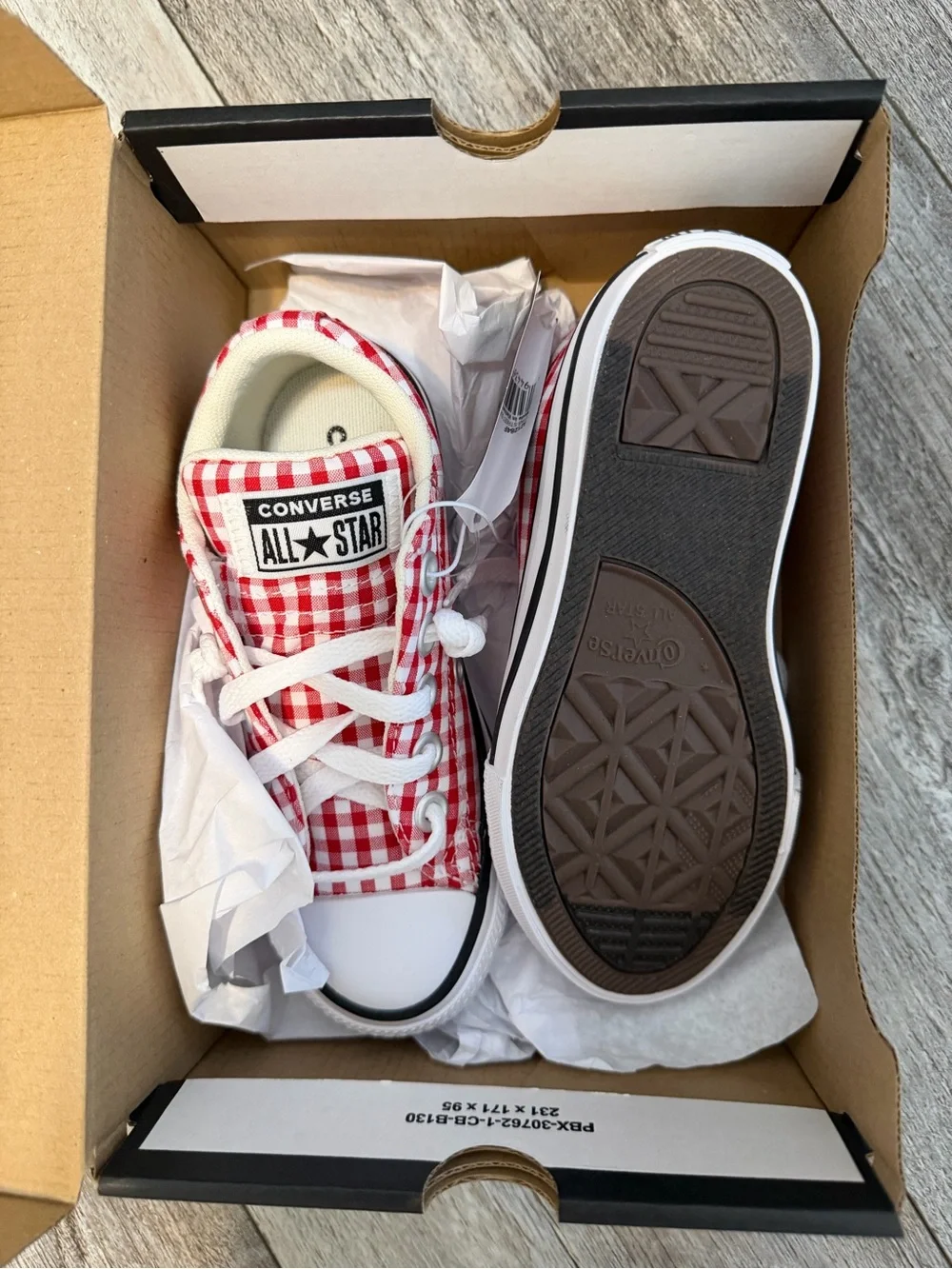 Converse Kids Red and White Gingham Low Top Sneakers